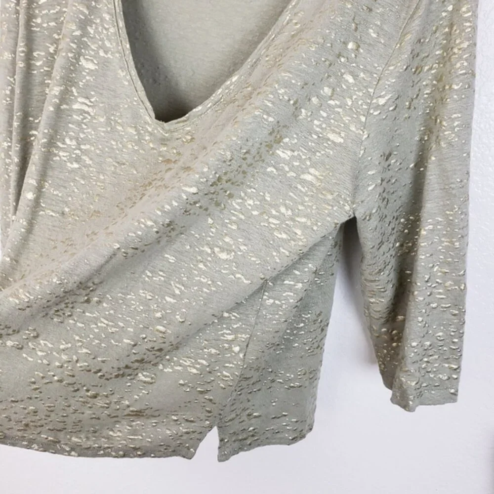 Majestic Filatures Stretch Linen Metallic Novelty 3/4-Sleeve Blouse Top size L
